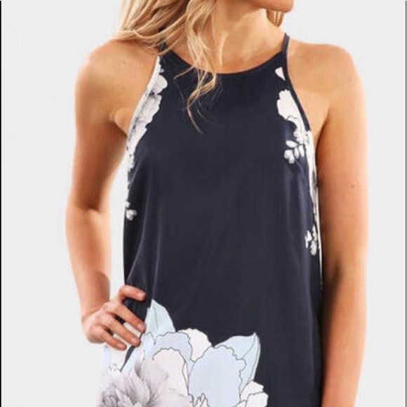 Blue Floral Sleeveless Mini Dress Size M - Picture 2 of 10